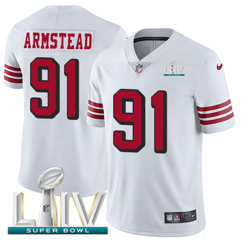 San Francisco 49ers Nike #91 Arik Armstead White Super Bowl LIV 2020 Rush Youth Stitched NFL Vapor Untouchable Limited Jersey